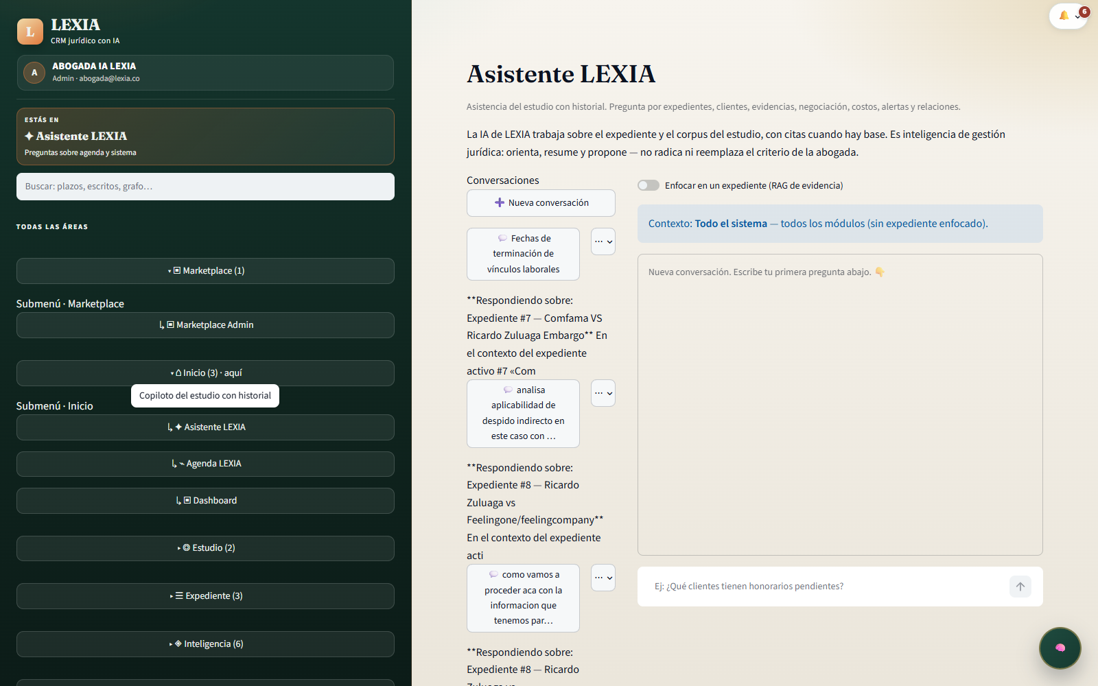 Asistente LEXIA dentro del CRM