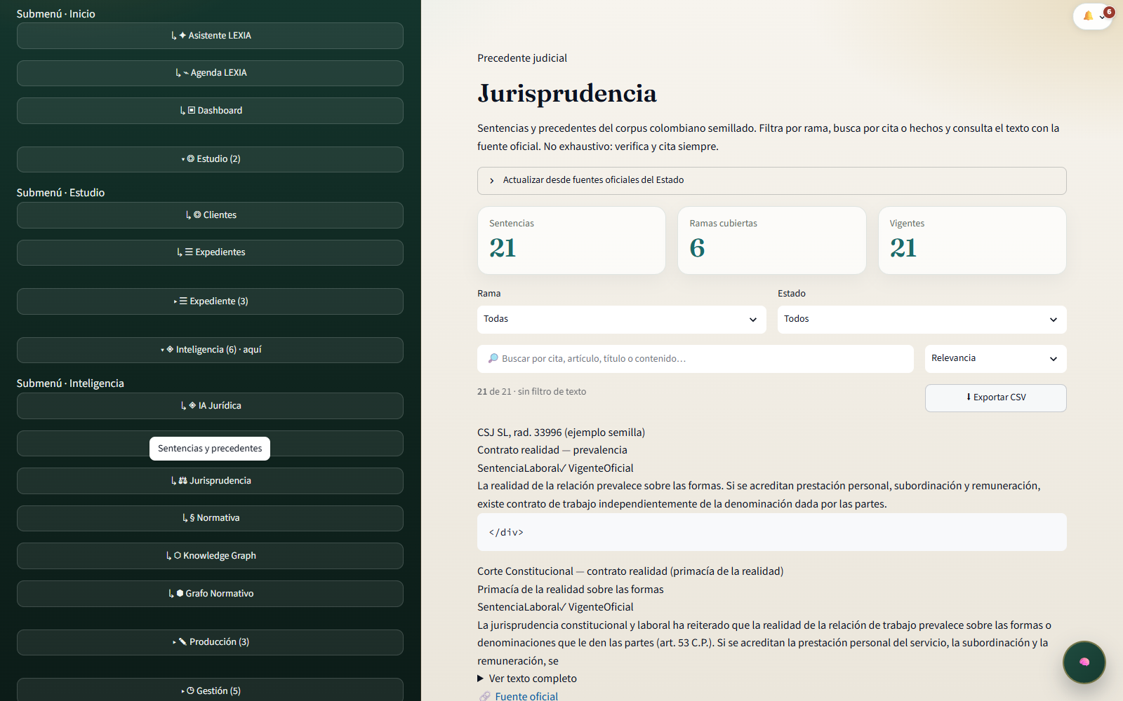 Módulo de jurisprudencia en LEXIA