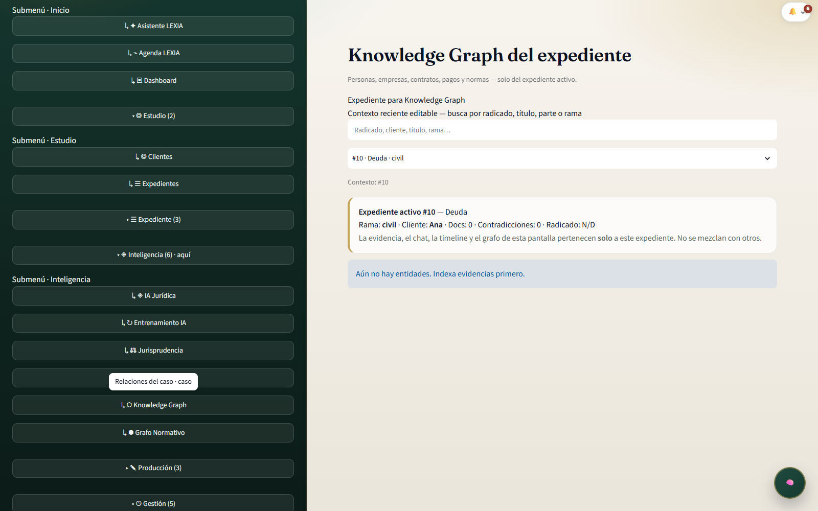 Knowledge Graph del expediente en LEXIA