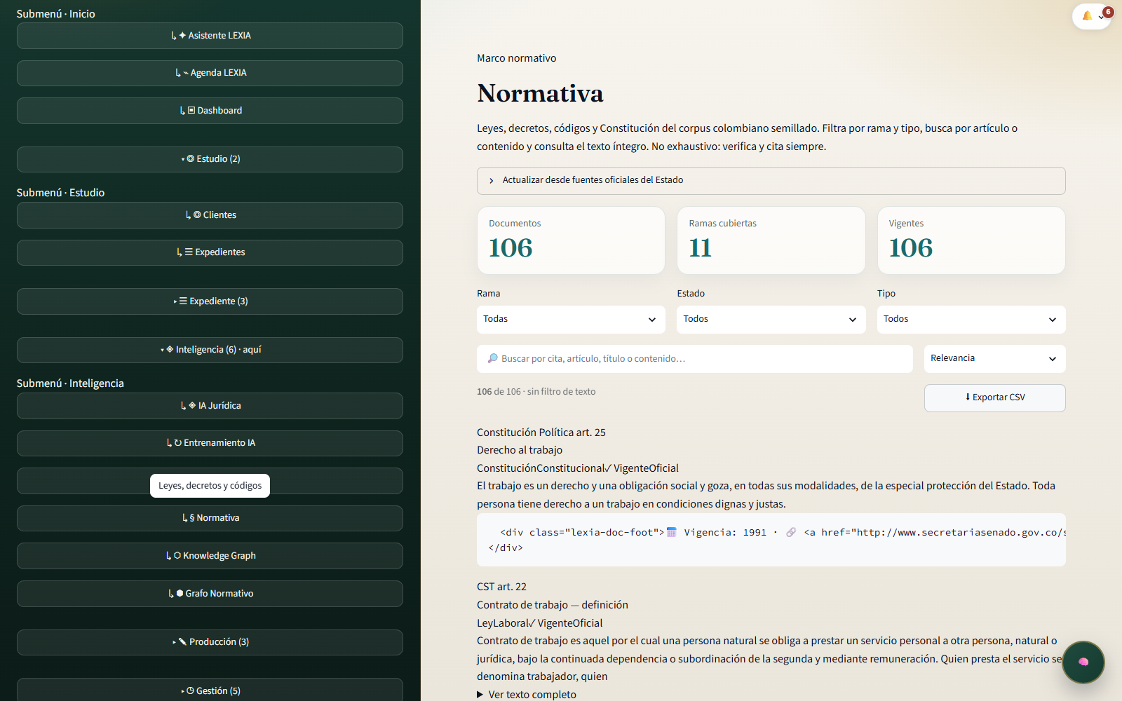 Módulo de normativa en LEXIA