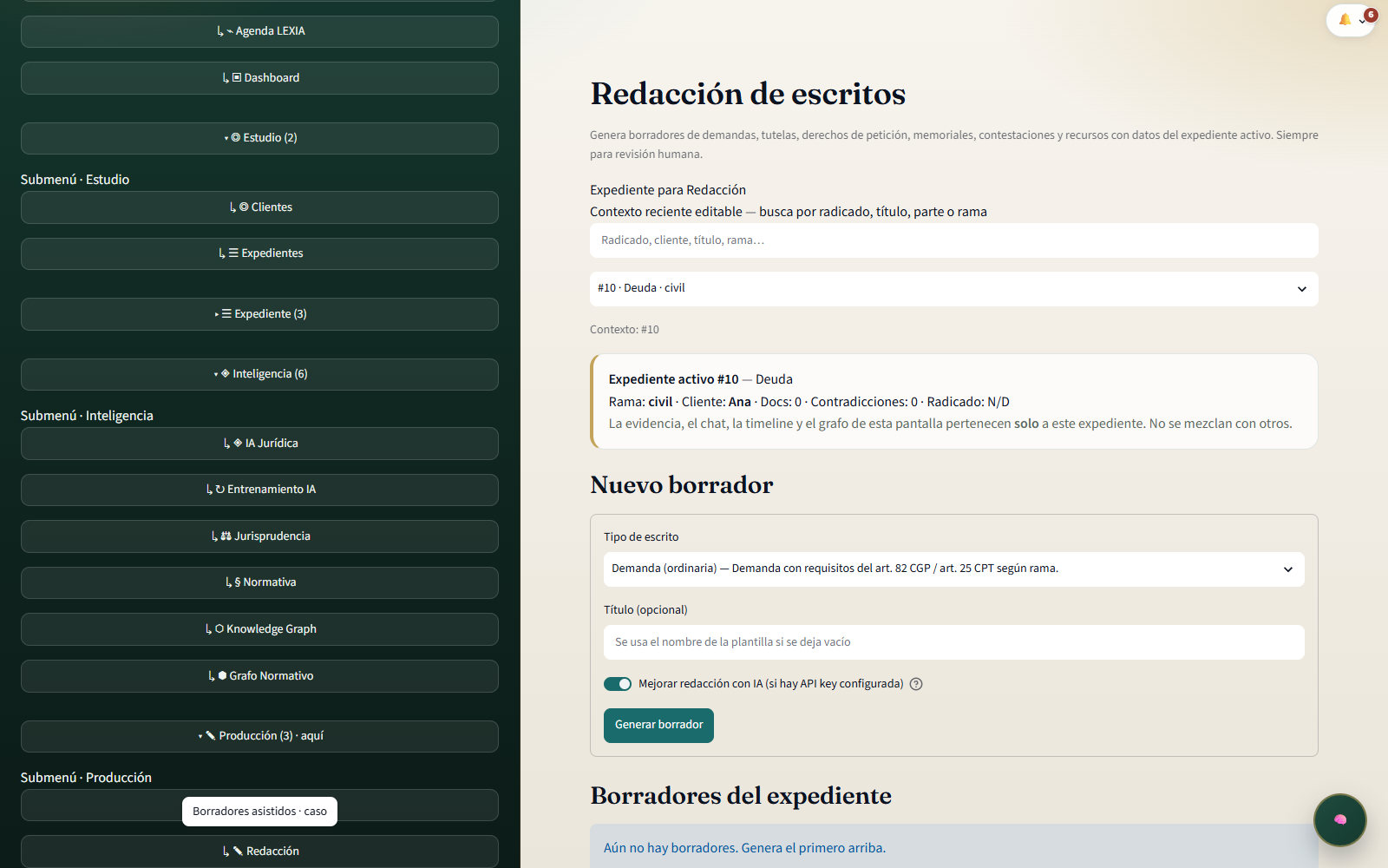 Módulo de redacción asistida