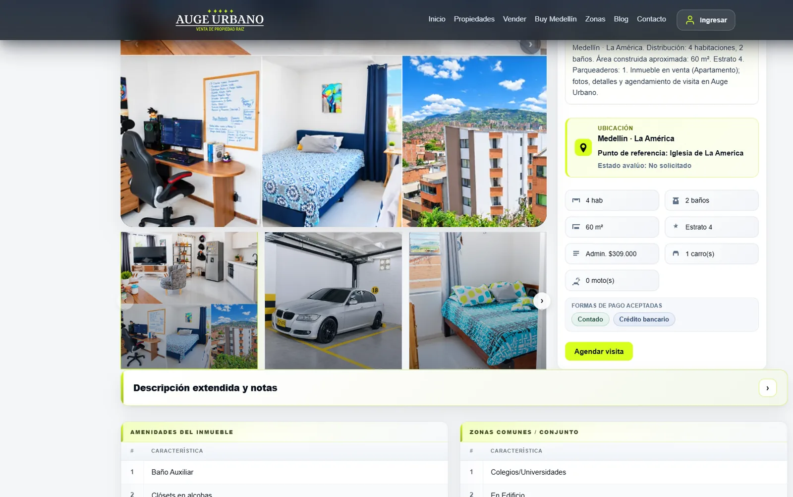 Ficha de un apartamento en La Floresta con fotos, datos y botón Agendar visita