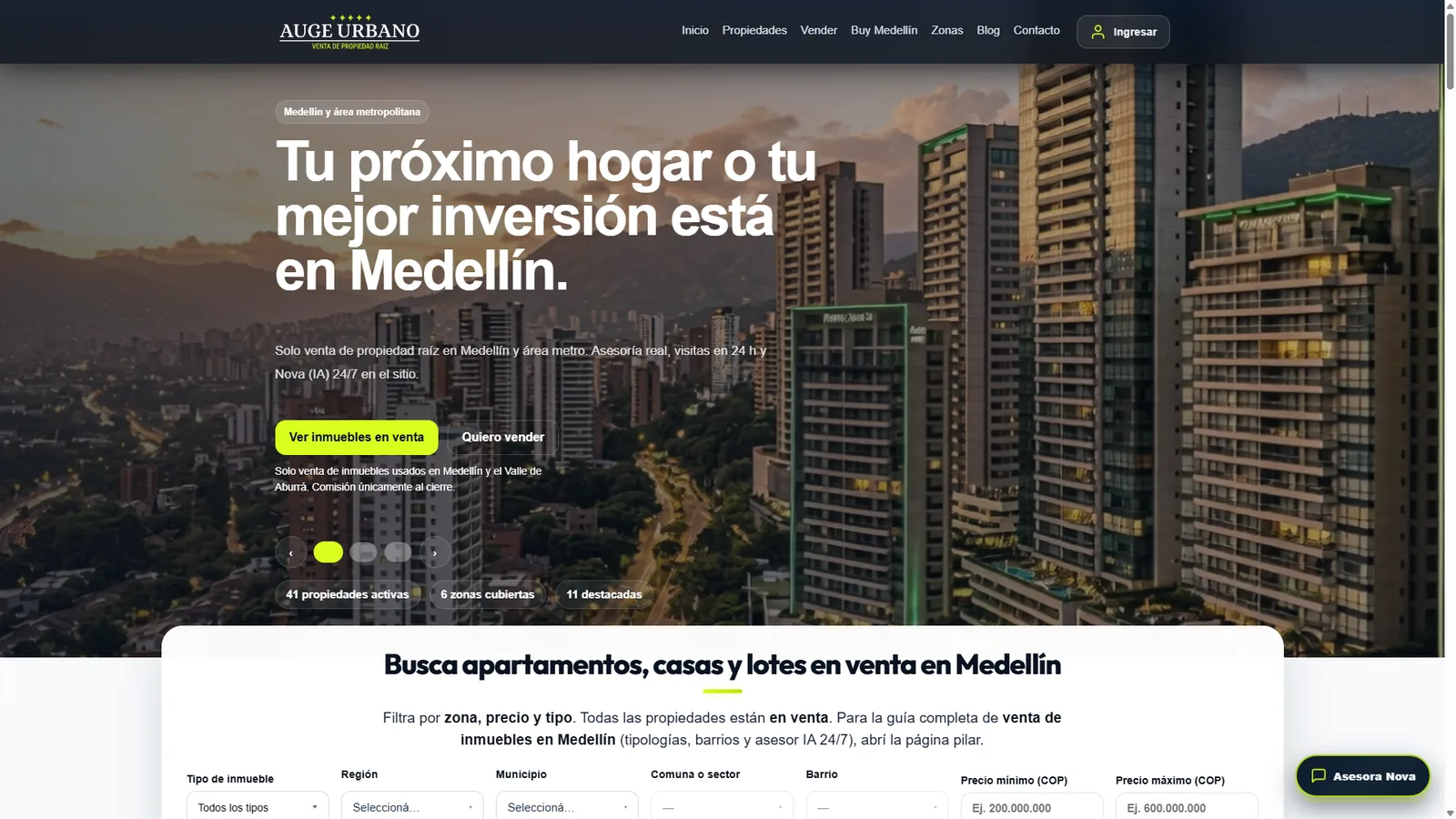 Inicio de Auge Urbano: venta de usados en Medellín y buscador por zona y precio
