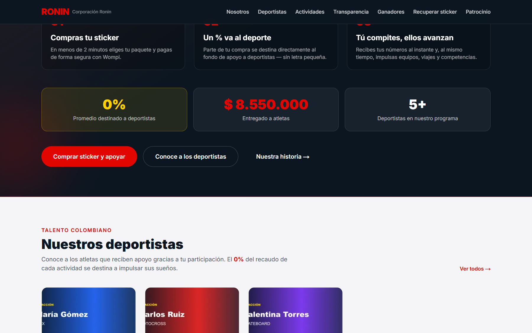 Flujo de compra y deportistas en Corporación Ronin
