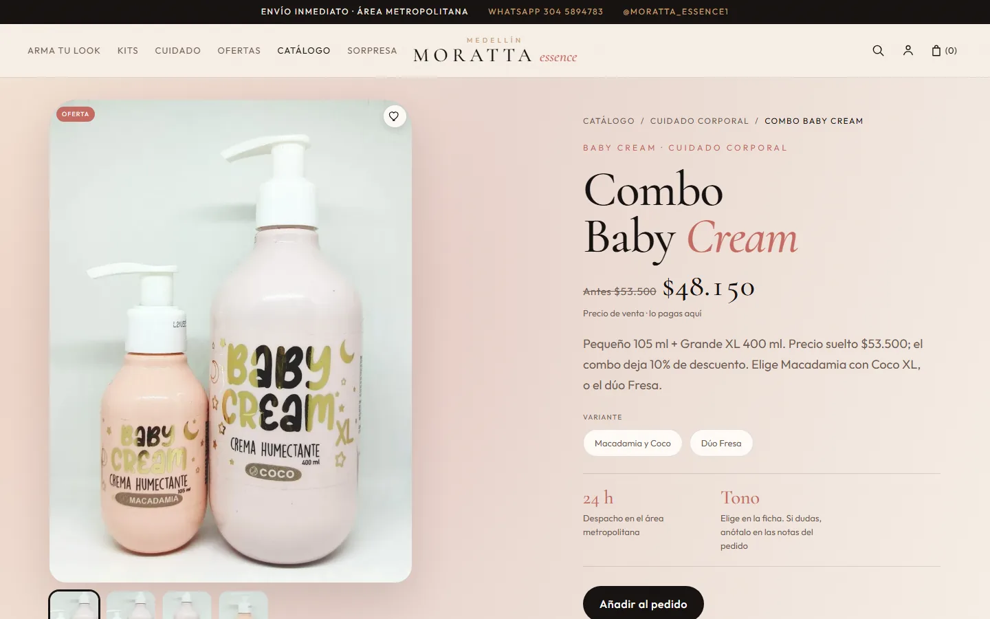 Ficha de producto Combo Baby Cream en Moratta