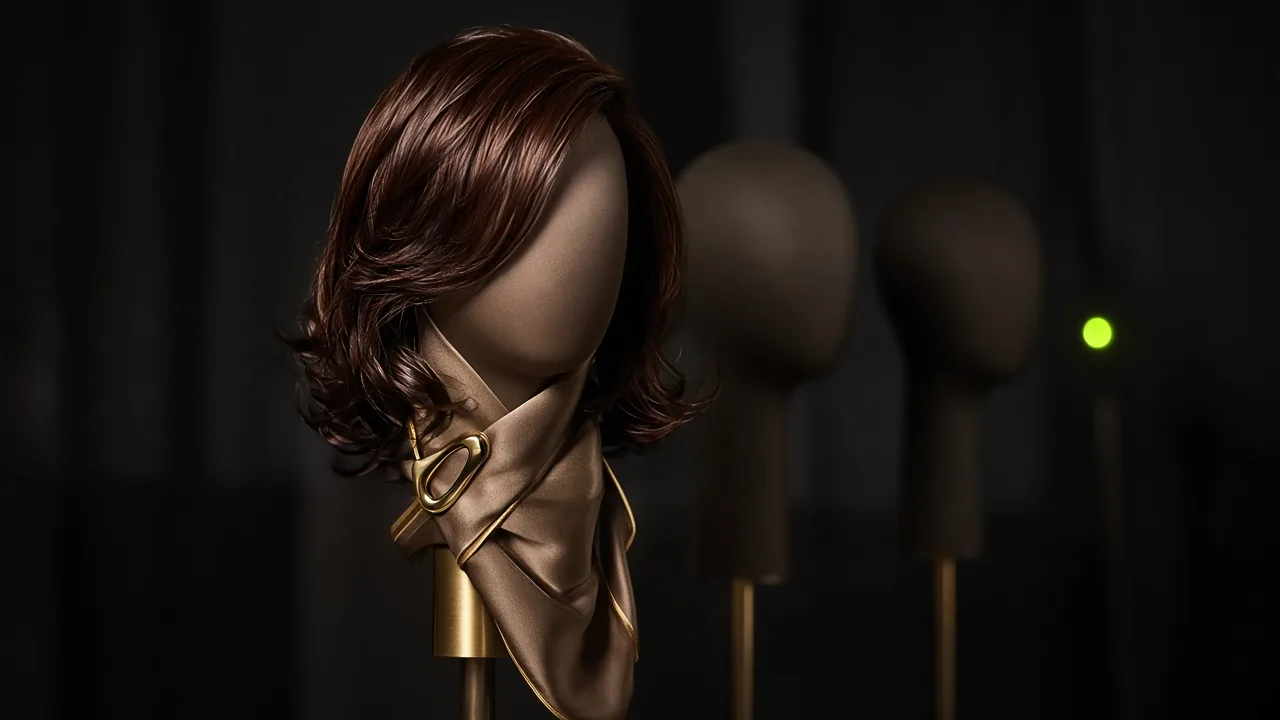 Estudio de catálogo Praga con un busto en foco y cabello castaño